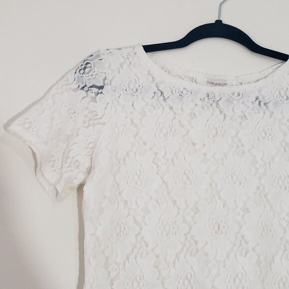 Vintage 90s Y2K White Lace Sheer Short Sleeve Shirt Feminine Delicate Fairycore - Picture 3 of 7